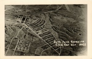 PC CPA US, MT, FORT PECK, VIEW FROM THE AIR, REAL PHOTO POSTCARD (b6722)