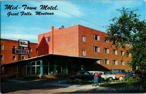 Mid Town Motel Great Falls Montana Retro Cars Mailbox Vintage 1960s Postcard