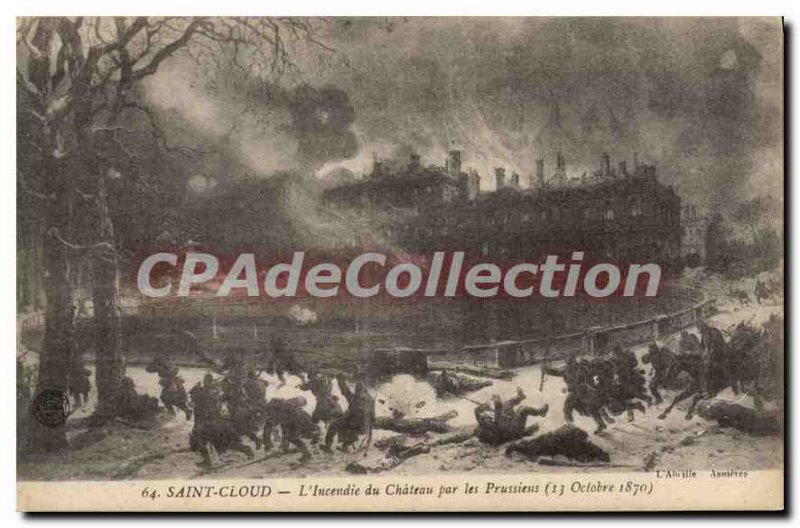 Postcard Old Saint Cloud Fire du Chateau by the Prussians (October 1870)