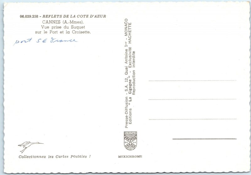 c1970s Cannes, France Suquet Port Croisette Panoramic View Chrome 4x6 PC Vtg M21