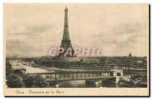 Old Postcard Panorama Paris on the Seine Eiffel Tower