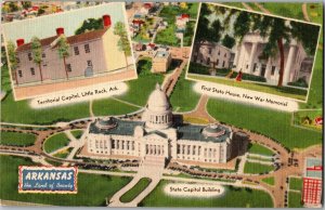 Multi View Capitol Buildings of Arkansas c1950 Vintage Linen Postcard F05