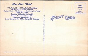 Postcard Blue Bird Motel Grantville PA