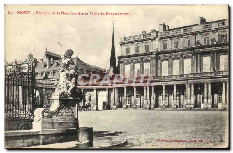 Old Postcard Nancy Fountain Place Carriere and Government Palace