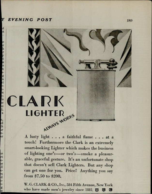 1927 Clark Lighter Always Works Vintage Print Ad 3928
