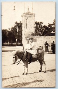 St. Augustine Florida FL Postcard RPPC Photo City Gate Little Girl Riding Mule