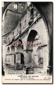 Old Postcard Militaria Ruins of the Great War Maurupt Interior of the church ...