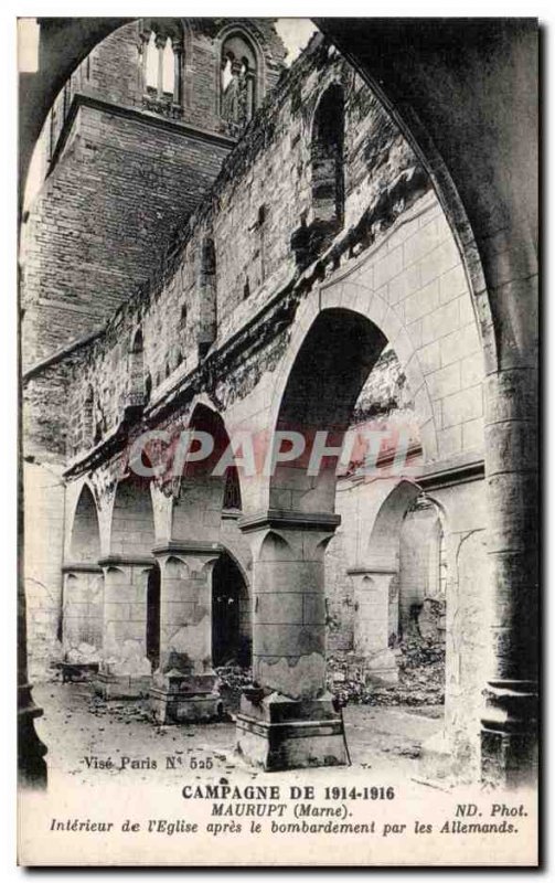 Old Postcard Militaria Ruins of the Great War Maurupt Interior of the church ...