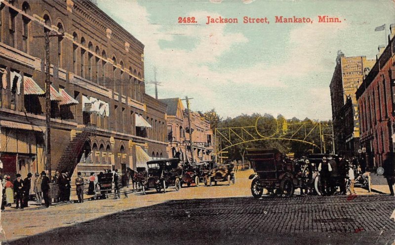 JACKSON STREET MANKATO MINNESOTA POSTCARD 1912