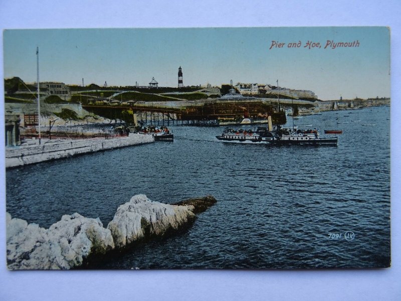 Devon PLYMOUTH Pier & Hoe shows PADDLE STEAM FERRY Old Postcard by Valentine