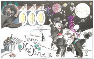 Flying Rabbit Happy New Year 2000 by Charles Hazard Installment 4 Postcards