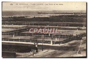 Old Postcard Deauville flowered beach tennis and piers