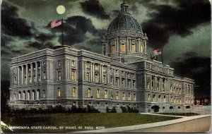 State Capitol Building Night View Moon St Paul Minnesota Government DB Postcard 