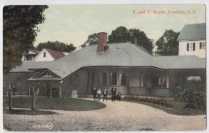 c1910 FRANKLIN New Hampshire NH Postcard F&T RAILROAD DEPOT Station Merrimack Co