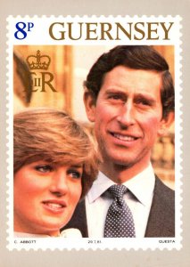 Stamps On Postcard Guernsy Post Office 1981 The Royal Wedding
