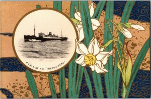 N.Y.K. Shipping Lines M.S. Hikawa Maru Floral Japan Vintage Postcard U02