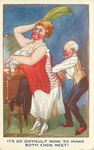 Postcard Fat woman girdle Fred Spurgin comic humor artist impression 23-8713