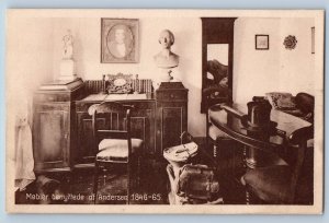 Odense Denmark Postcard Statue Portrait and Furniture Used by Andersen c1930's