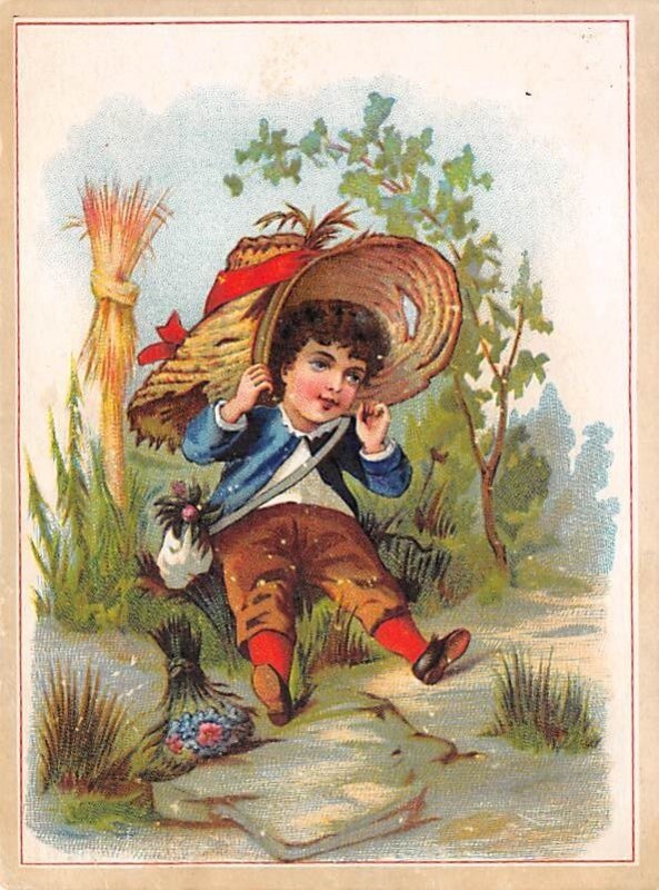 Approx. Size: 4 x 5.25 Little boy with a hat  Late 1800's Tradecard Non  