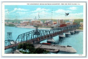 1932 Government Bridge Between Davenport Iowa Rock Island Illinois IL Postcard