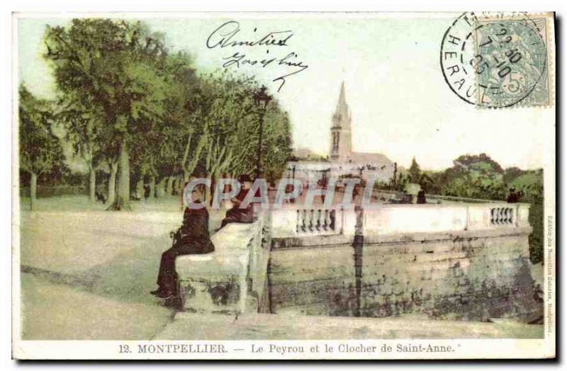 Old Postcard The Peyrou Montpellier and the bell tower of St. Anne