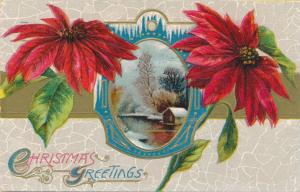 Christmas Greetings - Poinsettia and Rural Scene - pm 1912 Rochester NY - DB