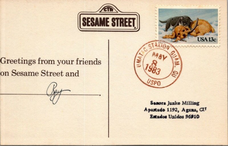 c1980 Sesame Street Big Bird drawing sent from Guam USPO mark postcard C211 
