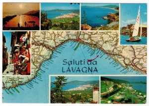 Italy 1970 Unused Postcard Liguria Lavagna Map Sailing Views