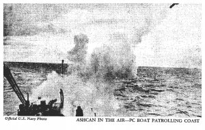 Ship  ,Ashcan in Air-PC Boat patrolling coast , official Navy Photo, Arcade card