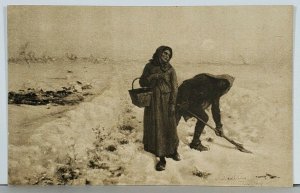 Art Institute On The Road in Winter Jules Adolphe Breton Snow Scene Postcard K16