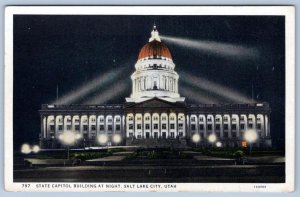 1920's SALT LAKE CITY UTAH STATE CAPITOL BUILDING AT NIGHT ANTIQUE POSTCARD