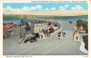 Columbia Wrightsville Bridge Lincoln Highway Lancaster York PA linen postcard