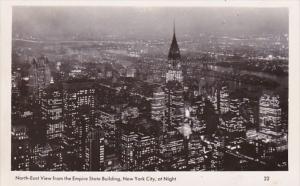 New York City Northeast View From Empire State Building At Night Real Photo