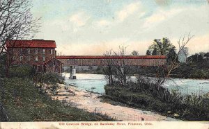 Old Covered Bridge Sandusky River Fremont Ohio 1907 postcard