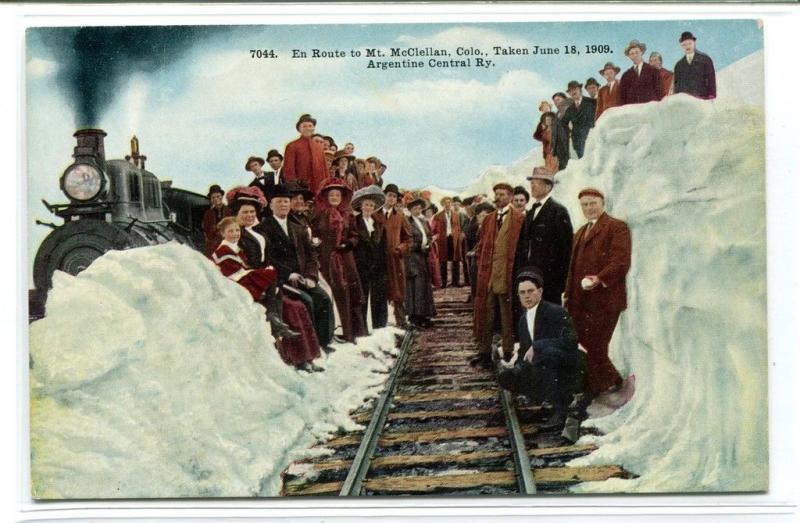 Train People En Route Mt McClellan Argentine Central Railway Colorado postcard