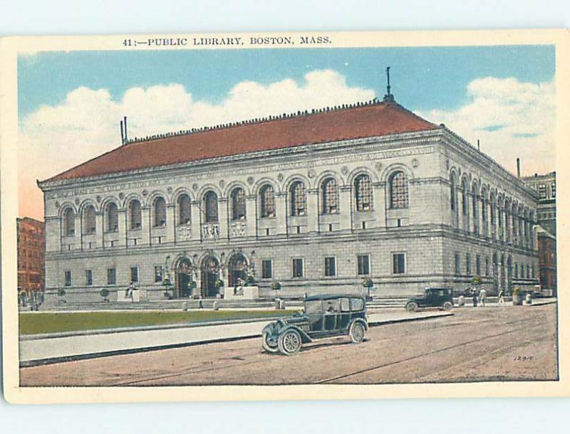 Unused W-Border OLD CARS AT PUBLIC LIBRARY Boston Massachusetts MA hs2340