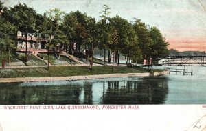 Vintage Postcard Wachusett Boat Club Lake Quinsigamond Worcester Massachusetts