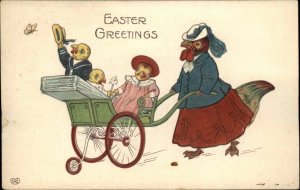 EAS Easter Fantasy Mother Hen Chicks in Baby Carriage c1910 Postcard