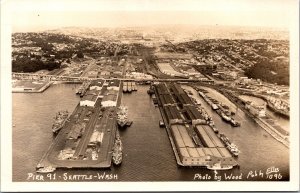 Real Photo Postcard Aerial View of Pier 91 in Seattle, Washington