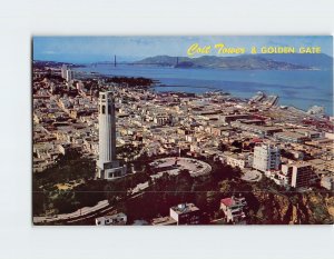 Postcard Coit Tower & Golden Gate, San Francisco, California