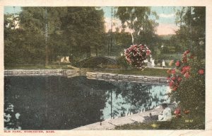 Vintage Postcard Elm Park Bridge Pond Flower Landscapes Worcester Massachusetts