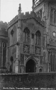 THAXTED ESSEX ENGLAND-NORTH PORCH-THAXTED CHURCH-WHITE'S SERIES NORVIC POSTCARD