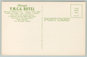 Chicago Illinois~Downtown Chicago Map~YMCA Hotel~Vintage Postcard