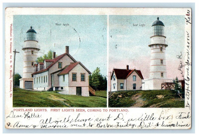 1906 Portland Lights First Lights Seen Coming to Portland ME PMC Postcard 