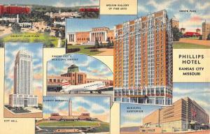 Kansas City Missouri Phillips Hotel Multiview Landmarks Antique Postcard K21768