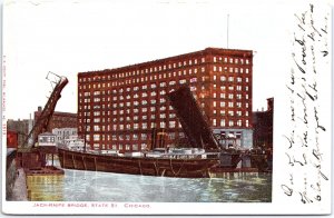 VINTAGE POSTCARD JACK-KNIFE BRIDGE ON STATE STREET AT CHICAGO (GLITTER) c. 1905