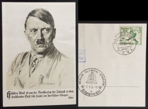 GERMANY THIRD 3rd REICH ORIGINAL HITLER CARD  GERMAN OLYMPICS SPORT AID 1936