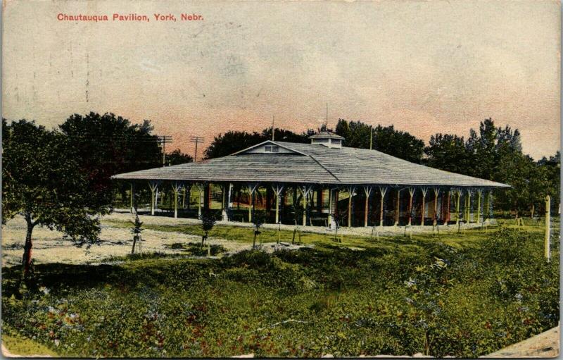 York Nebraska~Tiny Protected Trees in Line by Chautauqua Pavilion~Cupola~1909 PC 