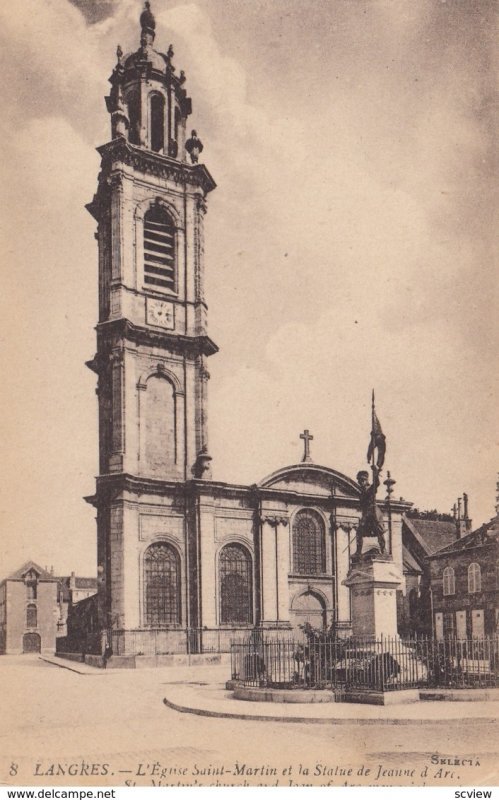 LANGRES, France, 1900-10s; St. Martin's Church and Joan of Arc memorial