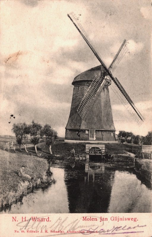 Netherlands Heerhugowaard Molen Jan Glijnisweg Vintage Postcard C388